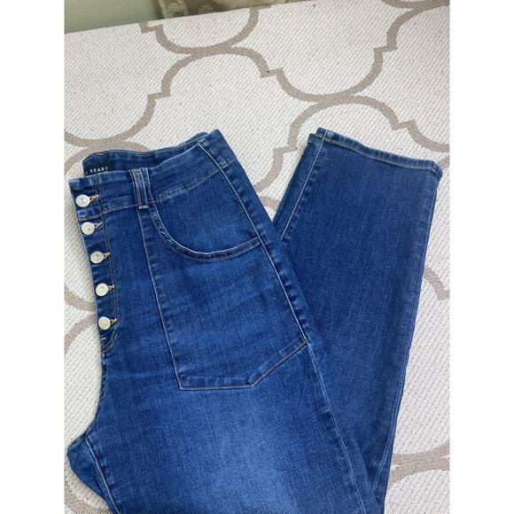Veronica Beard Arya Straight High Rise button fly bright blue jeans, size 32/14 - Picture 9 of 15